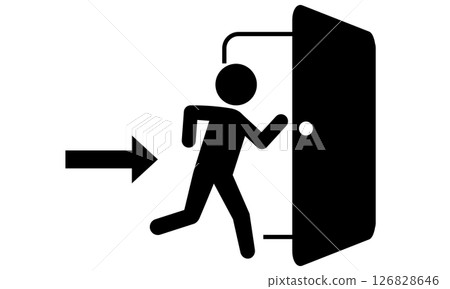 Pictograms showing emergency exits and evacuation guidance Pictograms showing emergency exits and evacuation guidance 126828646