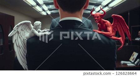 Businessman who has to make decisions, for better or for worse, moral or economic decisions, problem of finding solutions Businessman who has to make decisions, for better or for worse, moral or economic decisions, problem of finding solutions 126828664