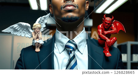 Businessman who has to make decisions, for better or for worse, moral or economic decisions, problem of finding solutions 126828665