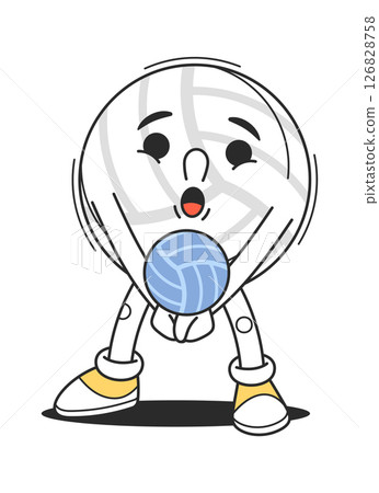 Excited volleyball comic ball character 126828758