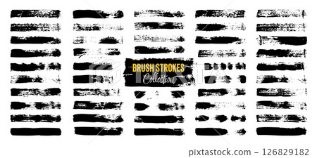 Grunge brush strokes, lines, ink smudges, hand-drawn scribble shapes. Handmade sketchy marks, acrylic stains, charcoal streaks. Paint textures, dry brush effect. Marker underline. Vector illustration 126829182