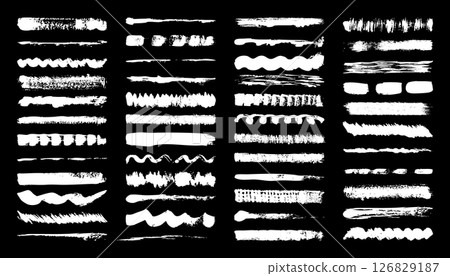 Grunge brush strokes, lines, ink smudges, hand-drawn scribble shapes. Handmade sketchy marks, acrylic stains, charcoal streaks. Paint textures, dry brush effect. Marker underline. Vector illustration 126829187