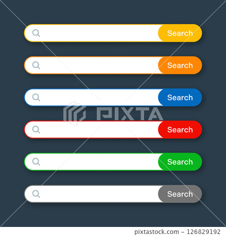 Various search bar templates. Internet browser engine with search box, address bar and text field. UI design, website interface element with web icons and push button. Vector illustration Various search bar templates. Internet browser engine with search box, address bar and text field. UI design, website interface element with web icons and push button. Vector illustration 126829192