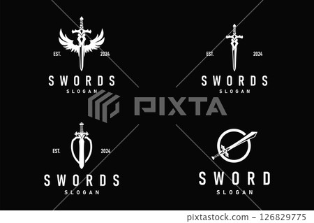 set bundle black silhouette design logo sword war equipment impression blade power 126829775