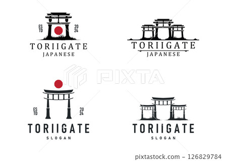Torii Gate Logo Design Set Bundle Vector Minimalist Illustration Template 126829784