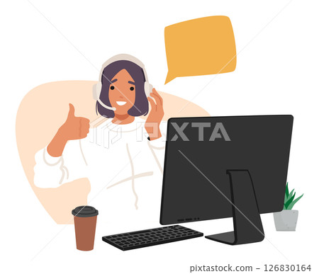 Woman travel agency agent cartoon character gesturing thumbsup providing professional service Woman travel agency agent cartoon character gesturing thumbsup providing professional service 126830164