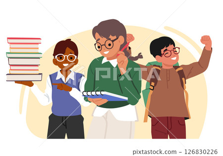 Children nerd character feeling happy and inspiration to study and learning bubble design element 126830226