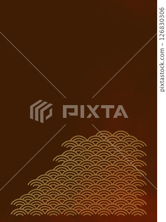 Japanese pattern background with texture of gold leaf of Seigaiha (background material) Gold leaf and dark red 126830306