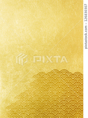 Japanese pattern background with texture of gold leaf of Seigaiha (background material) Gold leaf 126830307