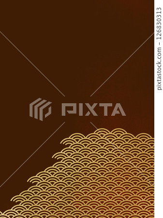 Japanese pattern background with texture of gold leaf of Seigaiha (background material) Gold leaf and dark red 126830313