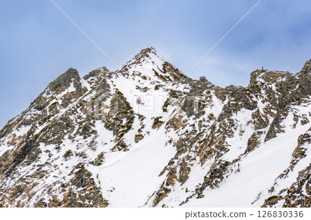 Pyramid Peak of Nishihotakadake Climbing Mt. Dokubetsu of Nishihotakadake in the remaining snow season Pyramid Peak of Nishihotakadake Climbing Mt. Dokubetsu of Nishihotakadake in the remaining snow season 126830336