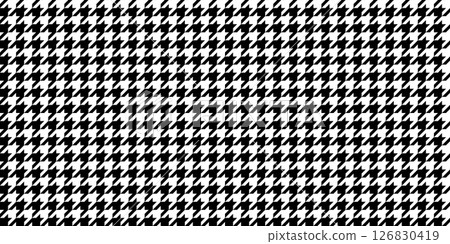 Houndstooth pattern. Dogtooth background. Pied de poule textile motif. Plaid, scarf or cloth fabric print. Retro tweed textile design. Classic duotone ornament. Vector graphic illustration 126830419