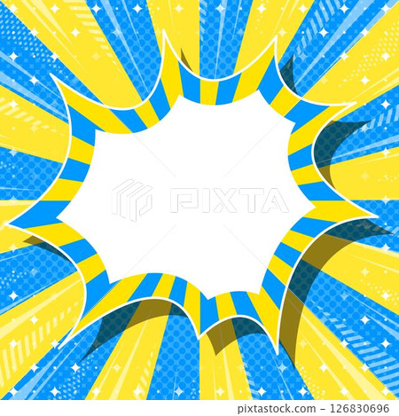 Halftone patterned sunburst and spike frame background with focus lines and glitter decoration 126830696