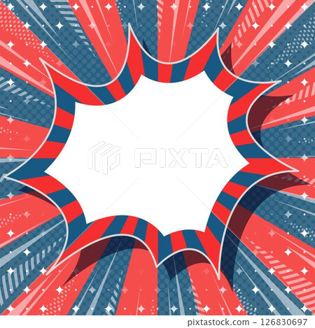 半色調圖案的旭日和尖峰框架背景，帶有焦點線和閃光裝飾 126830697