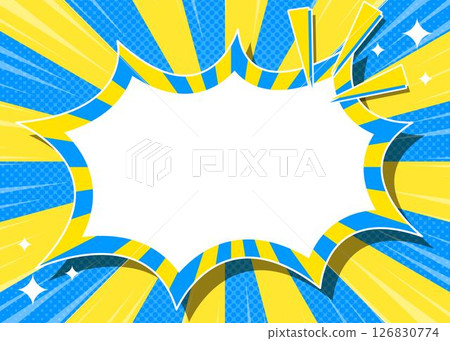 Halftone patterned sunburst and spike frame background with focus lines and glitter decoration 126830774