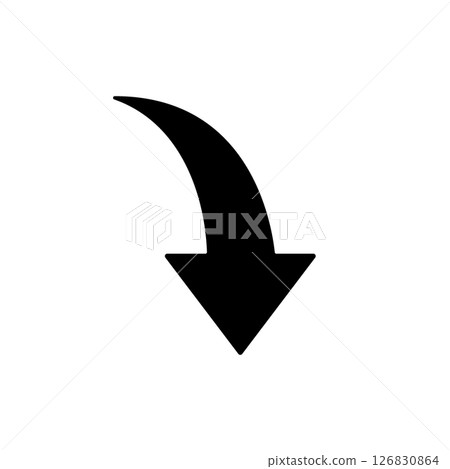 Black arrow pointing down to the right (downward curve, recession, decline) 126830864