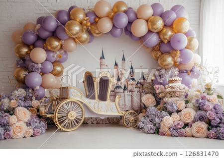 Fantasy-inspired indoor party magical princess birthday celebration setup Fantasy-inspired indoor party magical princess birthday celebration setup 126831470