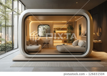Contemporary minimalist interiors cozy urban living space with ambiance 126831504
