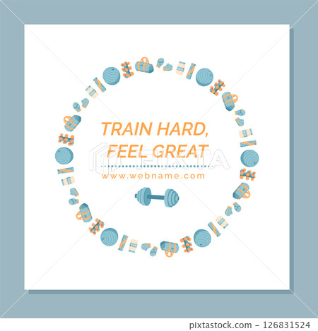 Minimal style sport frame with gym equipment and workout tools. Training and fitness items highlight healthy lifestyle. Vibrant banner design for fitness background wellness template use. Minimal style sport frame with gym equipment and workout tools. Training and fitness items highlight healthy lifestyle. Vibrant banner design for fitness background wellness template use. 126831524