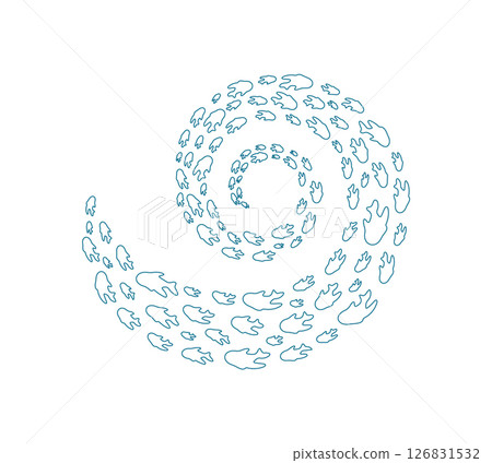 Swirling fish school silhouette. Many aquatic creatures swim in a round pattern. Cartoon design, outline style, perfect for summer projects and marine life representations. Swirling fish school silhouette. Many aquatic creatures swim in a round pattern. Cartoon design, outline style, perfect for summer projects and marine life representations. 126831532