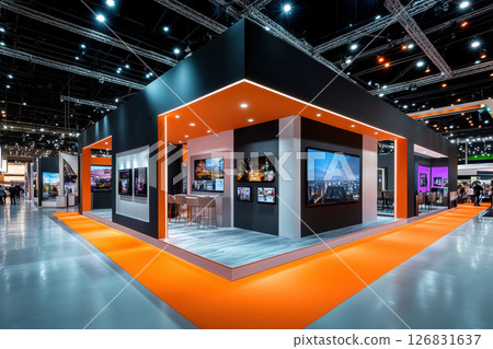 Innovative trade show booth design convention center photography modern environment wide angle view visual marketing ideas 126831637