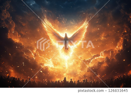 Ascendant phoenix rising from fiery clouds enigmatic landscape digital art ethereal atmosphere dramatic viewpoint for impact Ascendant phoenix rising from fiery clouds enigmatic landscape digital art ethereal atmosphere dramatic viewpoint for impact 126831645