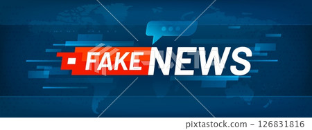 Fake news banner with blue background, speech bubble, fast motion lines and bold headline. Vector social media communication alert, informational layout promoting disinformation announcement Fake news banner with blue background, speech bubble, fast motion lines and bold headline. Vector social media communication alert, informational layout promoting disinformation announcement 126831816