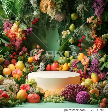 Vibrant fruit display at a botanical exhibition colorful arrangement natural setting eye-level view concept of abundance 126831908