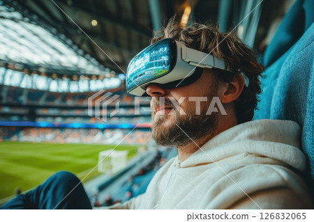 Virtual reality sports experience stadium image urban environment close-up view technology in sports entertainment 126832065