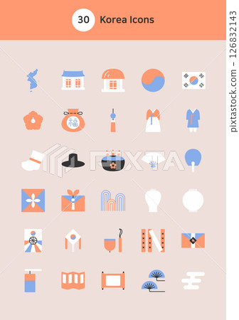 Korea vector flat icons set. 126832143