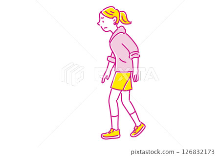 A young woman walking with a hunched back 126832173