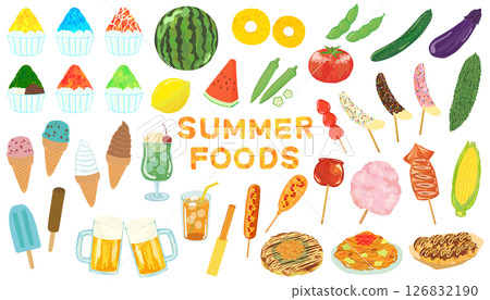 Summer food illustration set vector material 126832190