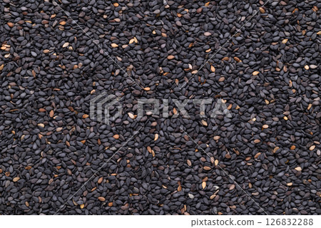 Black sesame seed texture background, Food ingredient 126832288