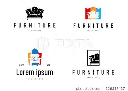 home furniture logo design simple black silhouette concept sofa chair illustration symbol 126832437