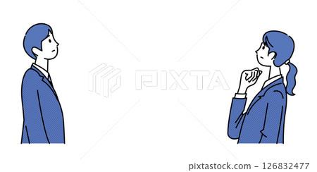 圖：身著西裝的年輕男女抬頭思考 126832477