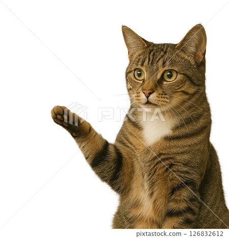 Portrait of a tabby cat raising its paw 126832612