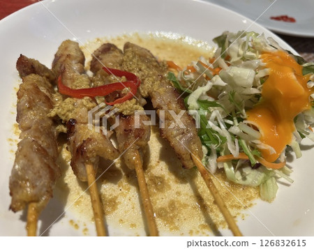 Delicious Thai food Gai Satay (grilled chicken) 126832615