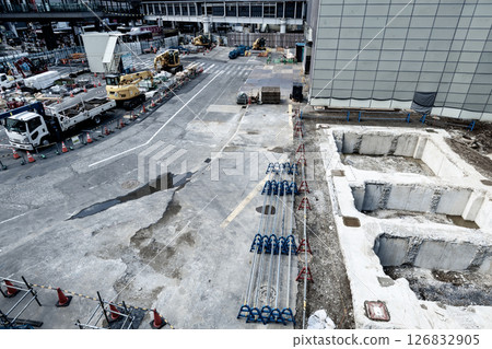 Changing Tokyo Demolition of the West Exit of JR Shibuya Station under construction 2025.04 a-4 Low Saturation 126832905
