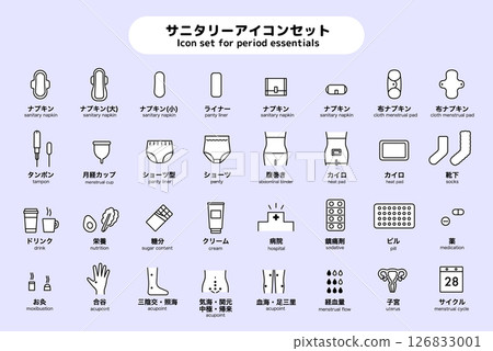 Sanitary product related icon set (white) Sanitary product related icon set (white) 126833001