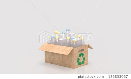 The Plastic bottle in Paper Box for eco or recycle concept 3d Rendering. 126833067