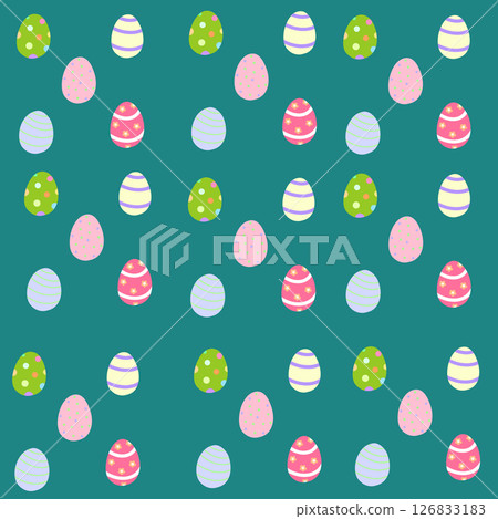 A seamless pattern of colorful decorated Easter eggs on a teal background. Ideal for holiday-themed designs, wrapping paper, and digital projects. . Vector illustration A seamless pattern of colorful decorated Easter eggs on a teal background. Ideal for holiday-themed designs, wrapping paper, and digital projects. . Vector illustration 126833183