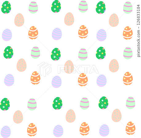 A seamless pattern of soft pastel-colored Easter eggs on a white background. Perfect for holiday designs, gift wrap, and decor. . Vector illustration A seamless pattern of soft pastel-colored Easter eggs on a white background. Perfect for holiday designs, gift wrap, and decor. . Vector illustration 126833184