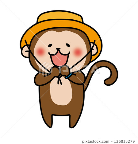 A monkey wearing a hat and enjoying a festival 126833279