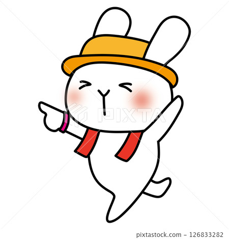 A white rabbit wearing a hat and enjoying a festival 126833282