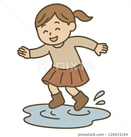 Girl playing in a puddle 126833284