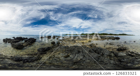 Tropical beach with waves on rocks and sandy beach. Santa Fe, Romblon. Philippines. VR 360. 126833321