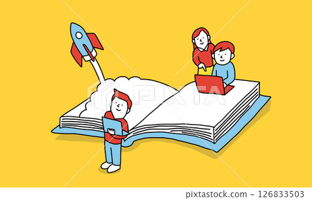Image illustration of students and businessmen growing through online learning Image illustration of students and businessmen growing through online learning 126833503