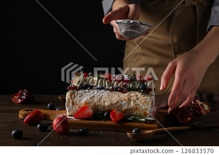 Meringue roll, concept of tasty and delicious food 126833570