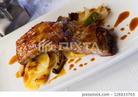 Braised teriyaki pork ribs 126833703