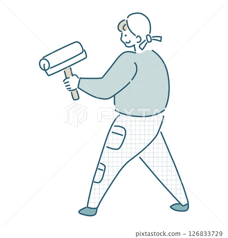 Simple line drawing vector illustration of a person painting 126833729